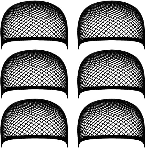 ZHTH Lange Perückenkappen, Open End Mesh Net Liner Weaving Cap, Wig Caps für Frauen Schwarz 6 Stück