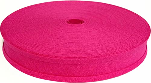 100% Cotton Bias Binding Tape 5m, Double Folded 5 Metre Roll, 1 Inch 25mm Wide, Edging for Sewing, Bunting, Upholstery, Furniture, Piping & Garments (Bright Pink 6355)
