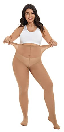 CozyWow Damen Strumpfhose Elastisch Semi-Blickdicht Strumpfhosen Plus Größen XL-XXL Hautfarbe XL