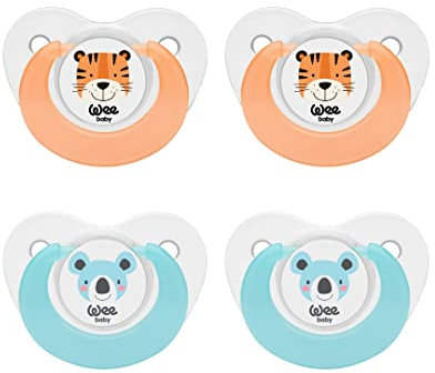Wee Baby (4er-Pack) Babyschnuller | Zahnungsschnuller mit kieferorthopädischem Silikonsauger für gesunde Zähne | Neugeborenenschnuller mit Luftlöchern zur Vermeidung von Irritationen
