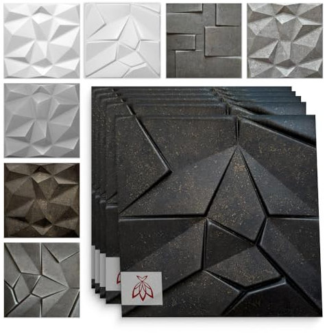 Eurodeco 3D Wandpaneele - 3D Wandverkleidung Paneele - Dekoren Deckenpaneele - Wanddeko Platten - Wandtattoos aus Polystyrol XPS Styropor - 50 x 50 cm, 3 mm Stärke, Merkur Betonoptik 44, 8 Stück (2m²)