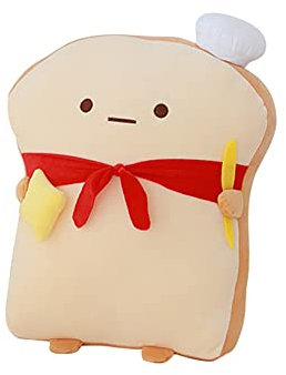 Toast Geschnittenes Brotkissen,Lustige Glückliche Toastbrot Kissen Lebensmittel Brotform Plüschkissen Gefüllte Puppe Wurfkissen Weiches Kuscheltier Plüschtiere Geschenke für Freunde Kinder 35*40cm