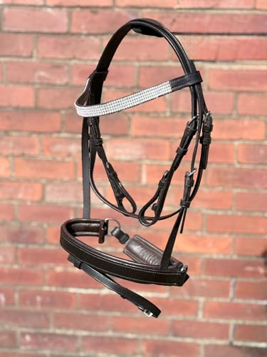 STARLIGHT LEATHER PADDED COMFORT BRIDLE WITH CRYSTAL BROWBAND WEB REINS FULL TO SHETLAND