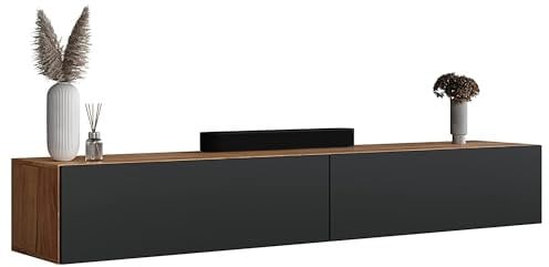 Planetmöbel West TV-Schrank, Fernsehtisch 320 cm lang, TV-Board hängend oder stehend, Fernsehschrank für Wohnzimmer, 2X TV Möbel 37,8 x 160 x 30 cm, Gold Eiche anthrazit