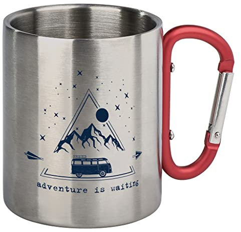 moses. Fernweh Karabiner-Thermo-Becher, Edelstahl-Tasse mit Karabiner in Rot, für Camping, Zelt, Outdoor, Isolierbecher aus Edelstahl, 300ml
