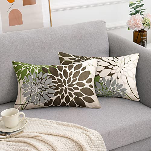 Braun und Grün Kissenbezüge 30x50 Kissenbezug Deko Kissenhülle Geometrisches Blumen Muster Kissen Moderne Abstrakte Kissenbezug 2er Stück Leinen Kissenhüllen Passend Für Wohnzimmer Garten Kissen Dekor