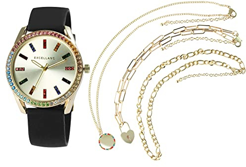 Excellanc Damen-Schmuckset Metall Armbanduhr Ketten 1900282 (goldfarbig)