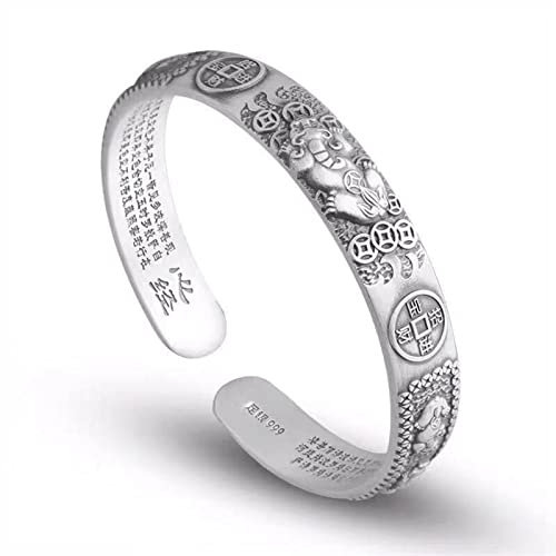 Feng Shui Pixiu Armband für Männer 999 Sterling Silber Armband Vintage Minimalistisches offenes Design Perfektes Vatertag Weihnachten Geburtstagsgeschenk
