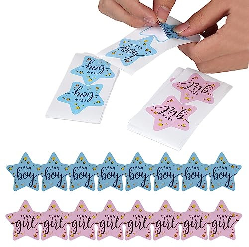 Fezf 120er-Pack Geschlecht offenbaren Aufkleber, Sterndesign für Babypartys, Jungen und Mädchen, blau und rosa, selbstklebend, Kunststoff