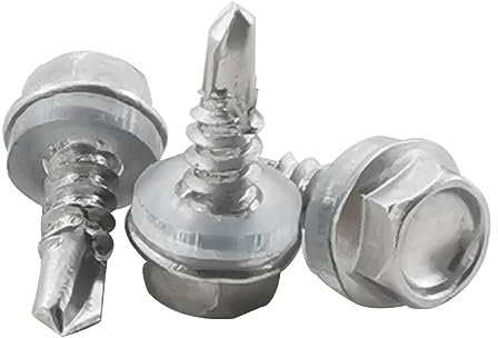 Fajoeda 4.8 X 16MM Sechskant Selbstbohrende Schrauben,80 Stück 410 Edelstahl Selbstschneidende Schrauben mit Kunststoff Unterlegscheiben Hochfeste Schnelle Blechschrauben(16mm bis 38mm verfügbar)