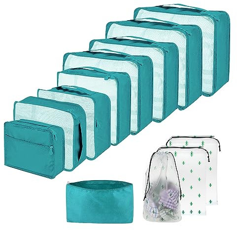 QiYiCAT Packing Cubes 12PCS Koffer Organizer Geeignet für Familienreisen, Travel Organizer Koffer Organizer Set für Familienaufbewahrung (12 Hellblau)