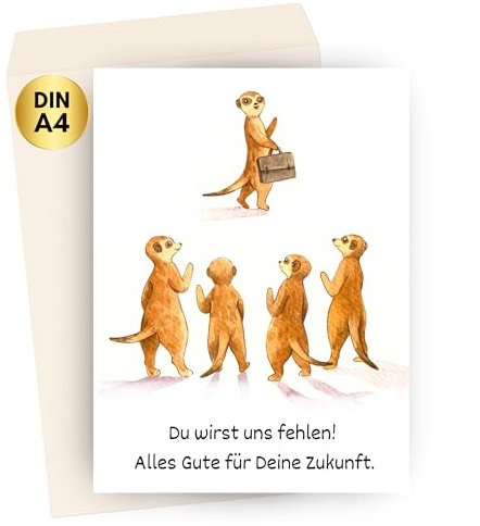 Heimonie DIN A4 Abschiedskarte Kollegen - XXL Karte zum Abschied von Kollegin & Kollege bei Jobwechsel, Ruhestand, Rente inkl. Umschlag - Grußkarte Abschiedsgeschenk Kollegen zur Verabschiedung
