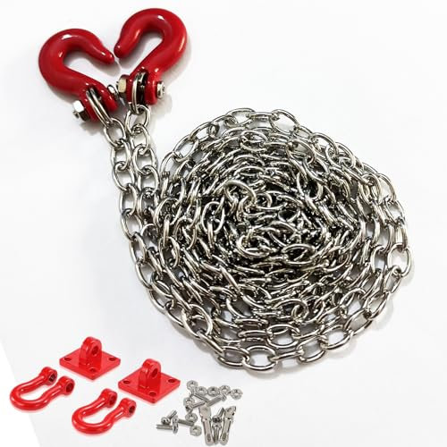 YijiaLink 1/10 RC Car Decoration Accessories Metal Trailer Chain and tow hook Compatible with 1/10 RC4WD D90 Axial SCX10 RC Rock Crawler (Siliver + Red)