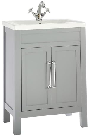 Milano Light Grey 615mm Bathroom Vanity Unit Chrome Bar Handle