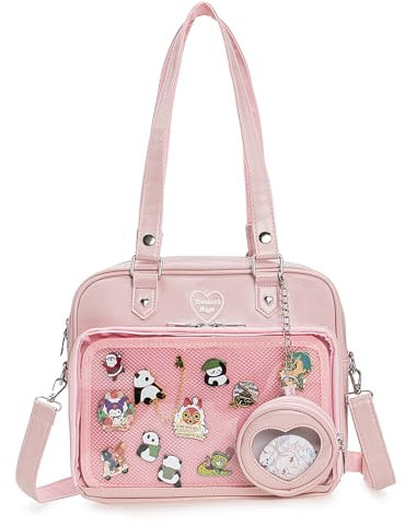 ZAROXOXS Ita Bag Crossbody Handtaschen Kawaii Schultertasche mit Einsatz Anime Pins Display, 08-pink