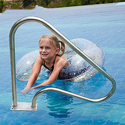 AnatUm Pasamanos de Acero Inoxidable para entradas de Piscinas enterradas, pasamanos de Escalera de Piscina al Aire Libre de 3 Curvas con Placa Inferior de liberación rápida (80 × 80 cm)
