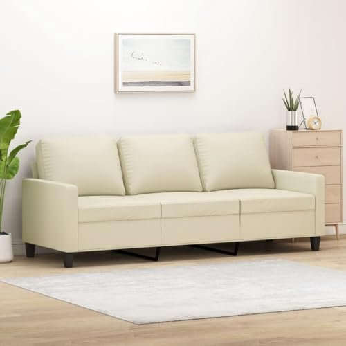 UTSRABFA Balkonmöbel Ecksofa Couchgarnitur Wohnzimmer 3-Sitzer-Sofa Creme 180 cm Kunstleder Geeignet für Café, Wohnzimmer, Gästezimmer, Büro