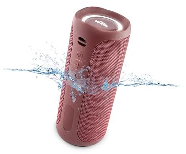 Vieta Pro Altavoz Bluetooth Potente, Resistente al Agua, 10H de Batería, Micrófono y Radio FM. Altavoz Portátil Grande True Wireless, Aux In, USB, Asistente de Voz y Sistema de Luces | Upper 3 Burdeos
