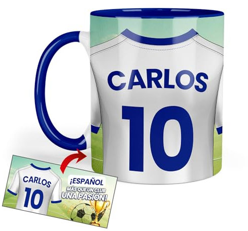 Kembilove Taza Personalizada Español | Tazas de Desayuno Fútbol | Regalo Original Real Madrid | Fútbol para Niños | Día del Padre | Tazas personalizadas