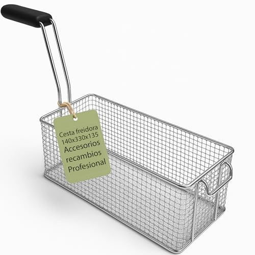 CubetasGastronorm ® cesta freidora 140x330x135 mm acero cromado mango termo aislado recambio industrial para freidoras compatible con Ambach ef1 40 ef2 40 gf1 40 hosteleria gas