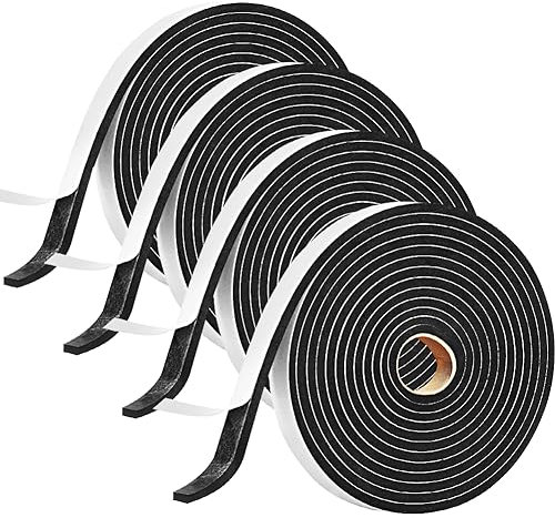 Onarway Foam Tape Weatherstrip for Door and Window Insulation: Single Sided Foam Strips Adhesive - 4 Rolls 12.5mm(W)x3mm(T)x5m(L) - High Density Seal Tape - Closed Cell Seal Strip Tape Black