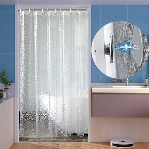 Tonnali Cortina de ducha de 120 x 200 cm, Eva transparente, impermeable, con 2 potentes imanes para baño, antimoho, antibacteriano, con 6 clips magnéticos gratuitos para evitar fugas