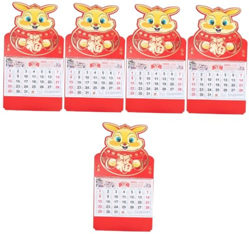 Operitacx 5St 2023 Jahr des Hasen-Kalenders Chinoiserie- Chinesischer Neujahrskalender mondkalender bauernkalender Wohnkultur fürs Büro für zu Hause Weißer Karton