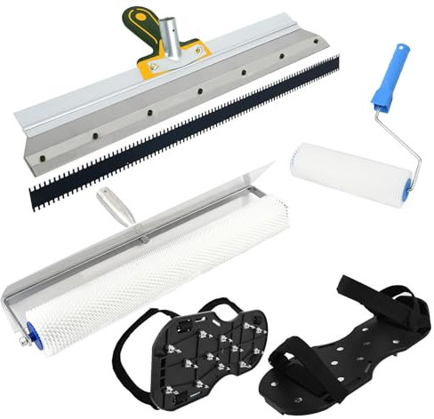 Self-Leveling DIY Tool Kit,Including Stainless Steel Scraper Self-Leveling Rake,Floor Construction Roller Nail Shoes,Epoxy Floor Paint Tools
