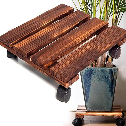 CXAFQ Madera Cuadrada con 4 Ruedas Giratorias 360, para Interiores Y Exteriores En Rodillos, Patio/Macetas/Macetas Suculentas, Capacidad De Carga 60 Kg, Base De Jardinera De Madera Maciza
