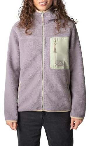Sublevel Damen Teddy Fleecejacke – Kuschelige Jacke mit Kapuze und Kontrastfarbenen Brusttaschen, Perfekt für den Alltag Purple L