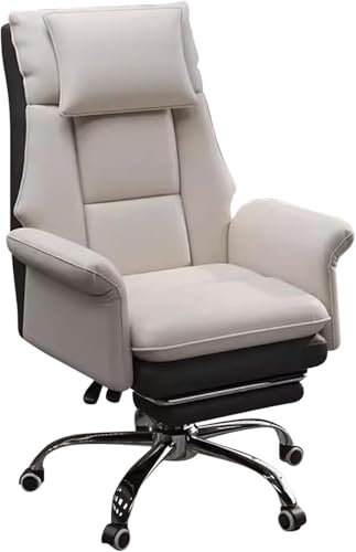 TS TAC-SKY Silla Oficina Grande Y Alta, Silla Ergonómica Cuero, Sillas Escritorio For El Hogar, Sillas Computadora For Oficina, Silla Giratoria 360° con Almohada For Cabeza(White-Black/B)