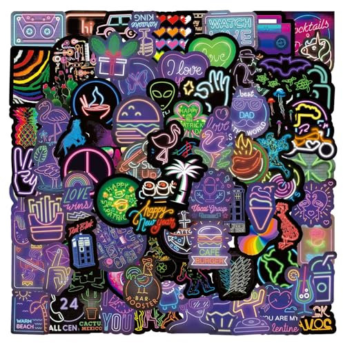 Neon Light Stickers for Laptop (200 PCS),Gift for Children Teens Adults Girl Boys,Waterproof Stickers for Water Bottle,Neon Light Vinyl Stickers for Scrapbook,Skateboard,Bike,Phone,Dairy