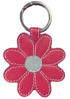 Mala Leather Daisy Keyring for Women - Genuine Soft Leather Key Ring Charm – Cute Floral Bag Accessory – Handmade Double-Sided Design – Gift Idea (8.5 x 5cm)
