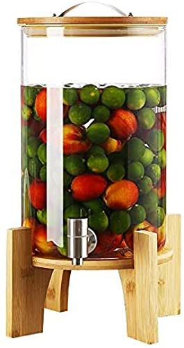 XWBLDBDFC Distributore di bevande con rubinetto in acciaio inox, dispenser per succhi, bottiglia di vetro con supporto in legno, brocca in vetro trasparente per uso domestico di grande capacità, 8