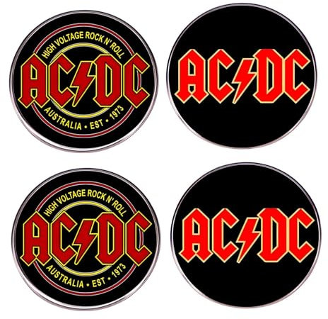 4 broches Rock AC/DC émaillées, haute tension Rock N 'Roll en alliage, insigne rond AC/DC, 3cm, Métal, Pas de gemme
