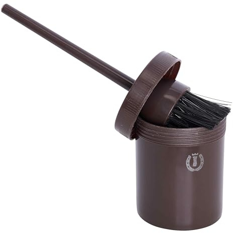 Imperial Riding Hufölpinsel IRH mit Behälter, praktischer Hufölpinsel mit integrierter Dose, auslaufsicherer Hufpflegepinsel für saubere Anwendung & stylischen Glamour-Look, Walnuss