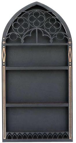 Kristallregal Display für Wand, hölzernes gotisches Kristallregal, Schwarze schwimmende Regale alte Kirchenfenster Kristallregal 15.7x7.8 ätherisches Öl Display Gremienschelf für Raum, Geschenk