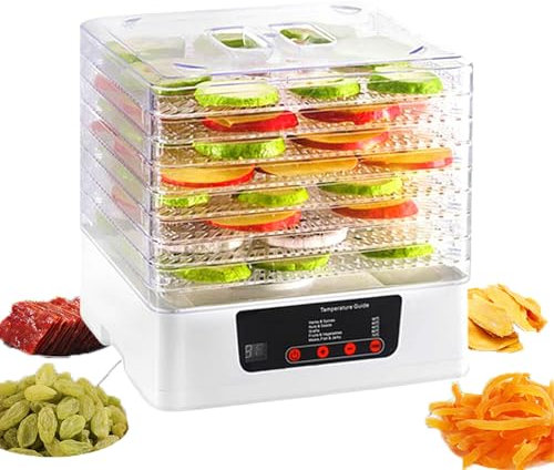 HFDJRWK Compact Dehydrator for Food and Jerky, Fruits, Vegetables 35℃-70℃ Adjustable Temperature and 24 Hours Timer Dishwasher Safe