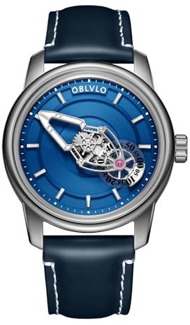 OBLVLO Designer Spacecraft Automatikuhr für Herren, mechanische Armbanduhr, super leuchtendes Lederband, Business-Uhren JM-SP, JM-SPACE-YLLL, Modern