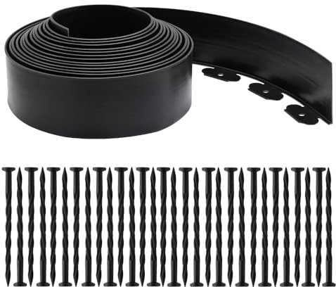 Flexible Rasenkante Kunststoff 10m，HöHe 10cm, StäRke 3mm,Mit 30 KunststoffnäGel,Beetbegrenzung Aus Kunststoff, Beetumrandung, Leicht Zu Verarbeiten(Black, 10M)