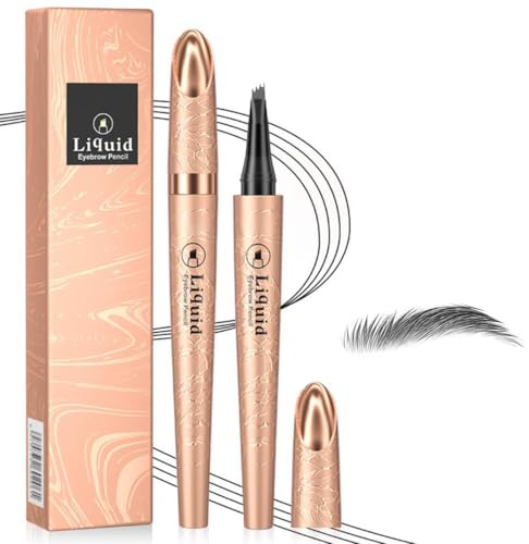 Microblading Augenbrauenstift mit 4 Mikrogabelspitzen – 3D Wasserdichter Augenbrauenstift Härchenzeichnung für Natürlichen Look, Wischfester Magischer Eyebrow Pencil(13# Grau)