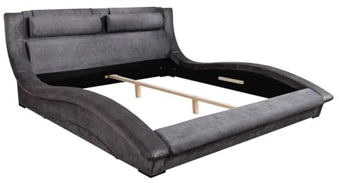 Riess Ambiente Modernes Bett Swing - 160x200cm - grau - Samt geschwungenes Doppelbett Nackenstützkissen