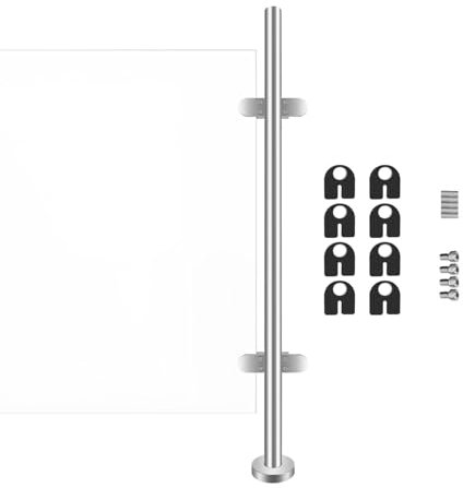 OUBUBY Glas Geländerpfosten Edelstahl Handlauf Ø42mm Innen & Außen Handlauf Geländer Treppengeländer mit Glasklemme und Gummis, Geländerpfosten Absperrpfosten für Treppe, Balkon, Terrasse, Geeignetes