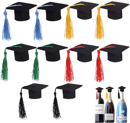 10 Stück Mini Weinflasche Deko Doktorhut Niedliche Mini Abschlusskappen Miniatur Weinflache Mützen Weinverschluss Hüte Kleiner Abschluss Cap Graduation Party Kappe Kunst DIY Handwerk
