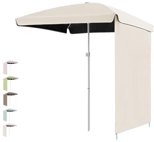 ZIUSFAC Rechteckiger Sonnenschirm Strandschirm Mit Seitenwand Gartenschirm Marktschirm Polyester Terrassenschirm Regenschirm UV50+ Schutz(Apricot,160cm/5.2ft)