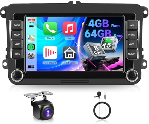 4G&64G Q-Snapdrago VECHTEL 7 Autoradio für VW Golf 5 6 Polo Passat Skoda Touran Tiguan Seat Carplay Android Auto,DSP EQ,WiFi GPS Navi,Mirror Link,RDS/FM Radio 2 Din mit AHD Rückfahrkamera