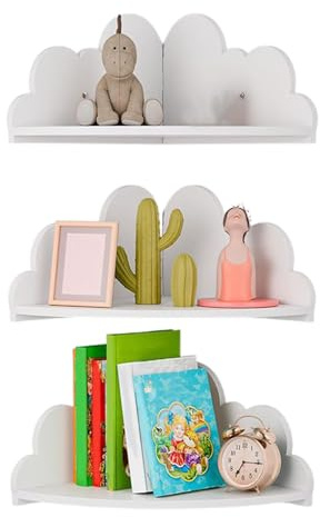 Wezalget Wandregal Wolke Kinderzimmer, 3er Set Wandregal Babyzimmer, Spielzeug, Pflanzen und Aufbewahrung, Wolkenförmige Holzregale für Kinderzimmer, Wohnzimmer, Babyzimmer