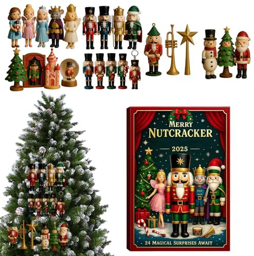 Nussknacker Weihnachts Adventskalender 2025, 24 Tage 2D Acryl Nussknacker Weihnachts Ornamente, Feiertags Neujahrs Anhänger Für Auto, Zuhause, Wohnheim, Fenster, Kamin, Schlafzimmer