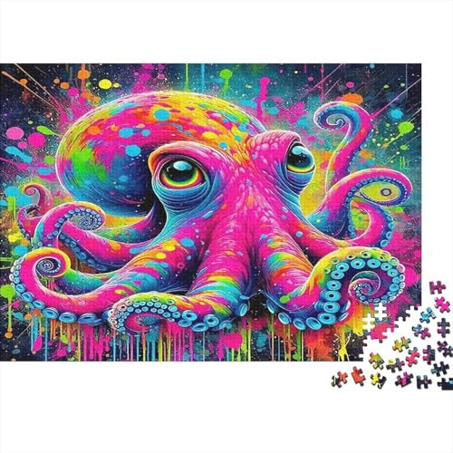 Krake Puzzle 1000 Teile aus Premium-Papier, Bunte Babykrake, Einzigartig & Bunt, Stressabbau für Erwachsene & Familien, 70x50cm