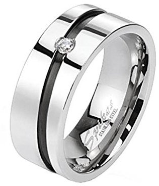 beyoutifulthings DIAGONALE-Linie Schwarz ZIRKONIA Clear Band-Ring Chirurgenstahl 316L Verlobungs-Ring Partner-Ring Trau-Ring Silber 66(21.0)